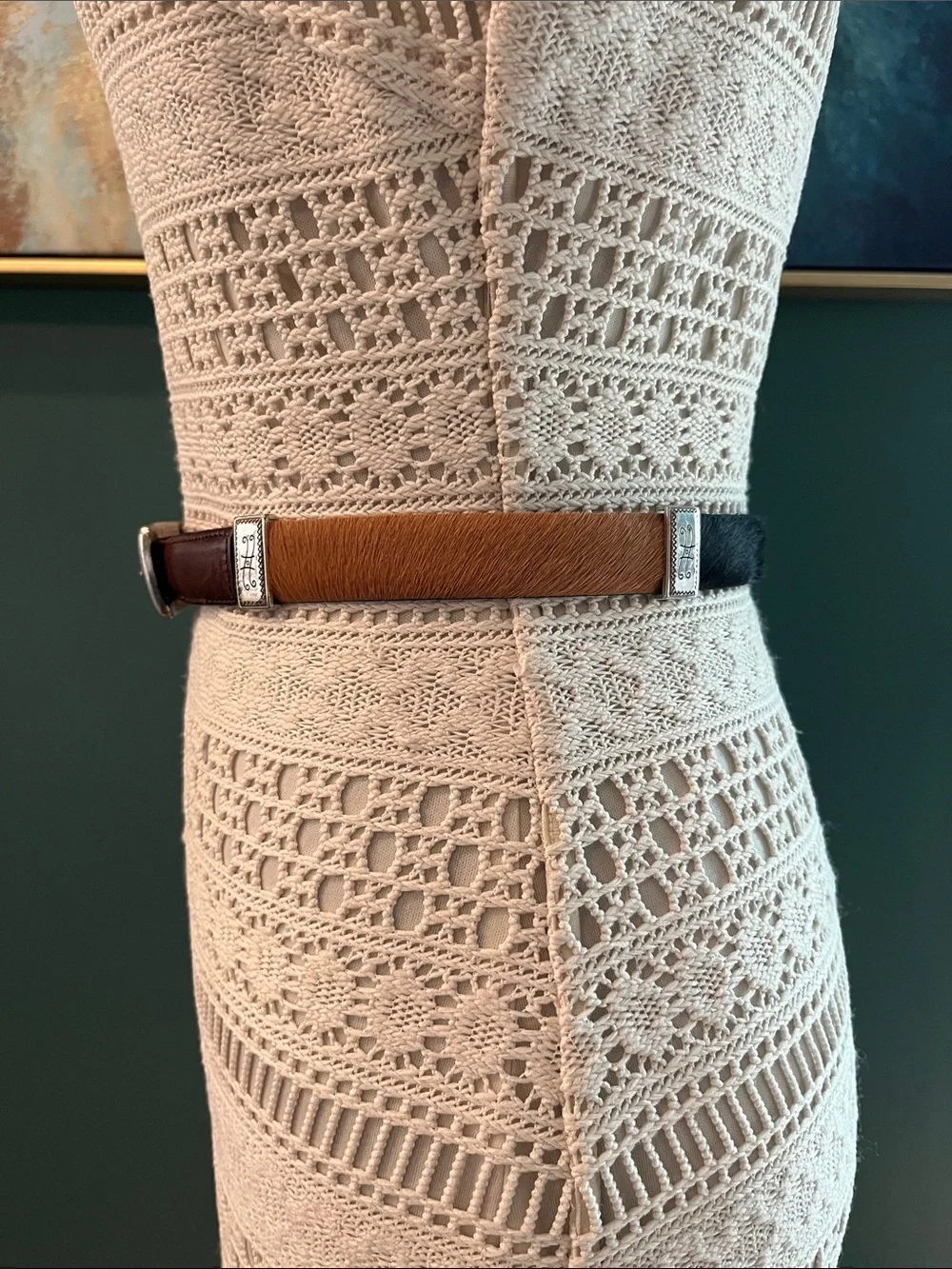 Brighton Colorblock Calf Hair Leather Belt with Silver Buckle